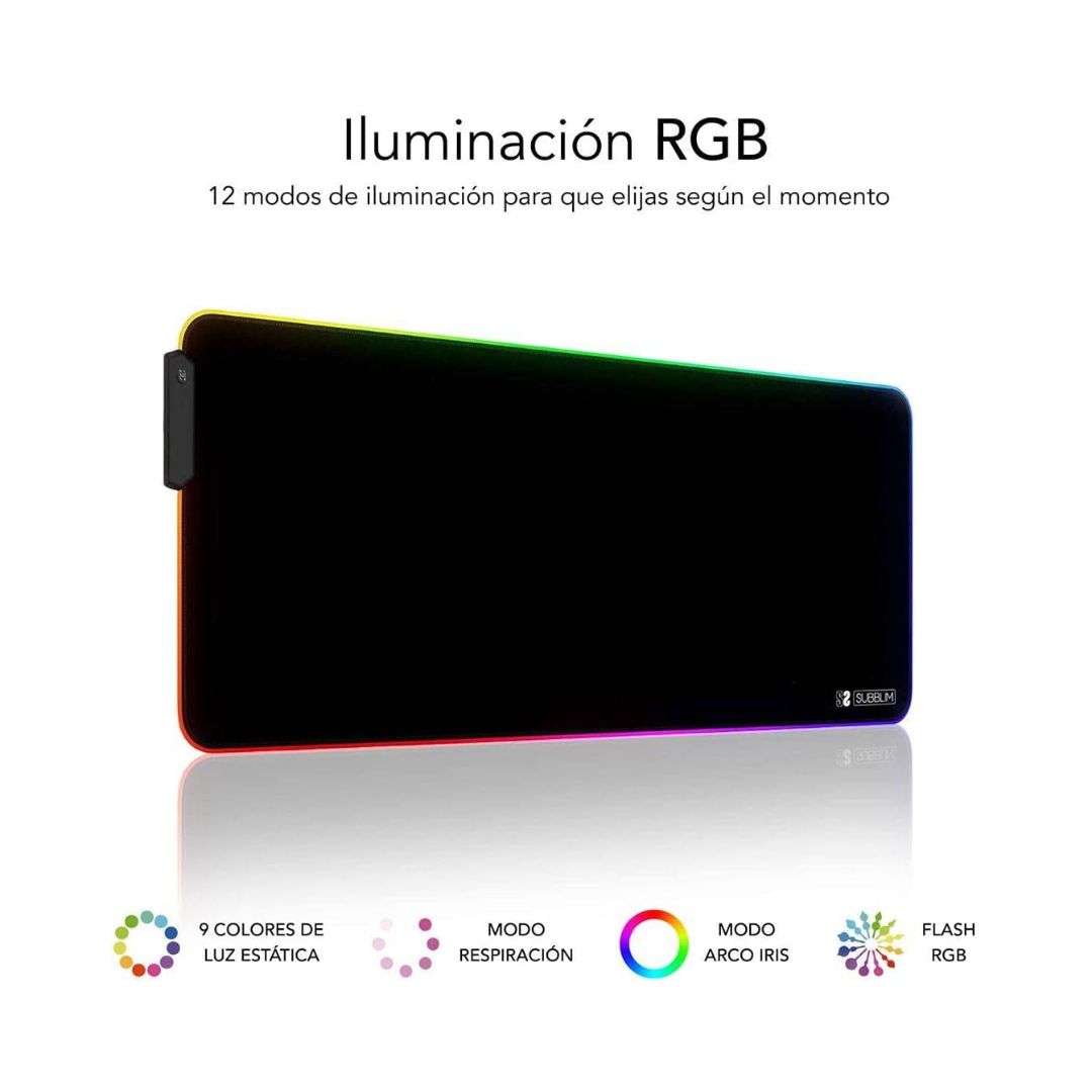 SUBBLIM ALFOMBRILLA LED RGB EXTRA GRANDE 800X300X4MM - ESPACIO HOLGADO PARA RATON Y TECLAD